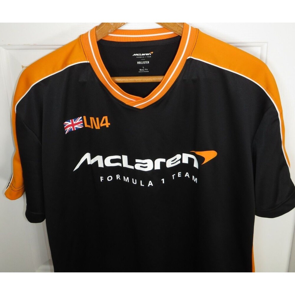 Hollister x McLaren F1 Lando Norris LN4 Racing Jersey Shirt Boxy Fit LG V-Neck